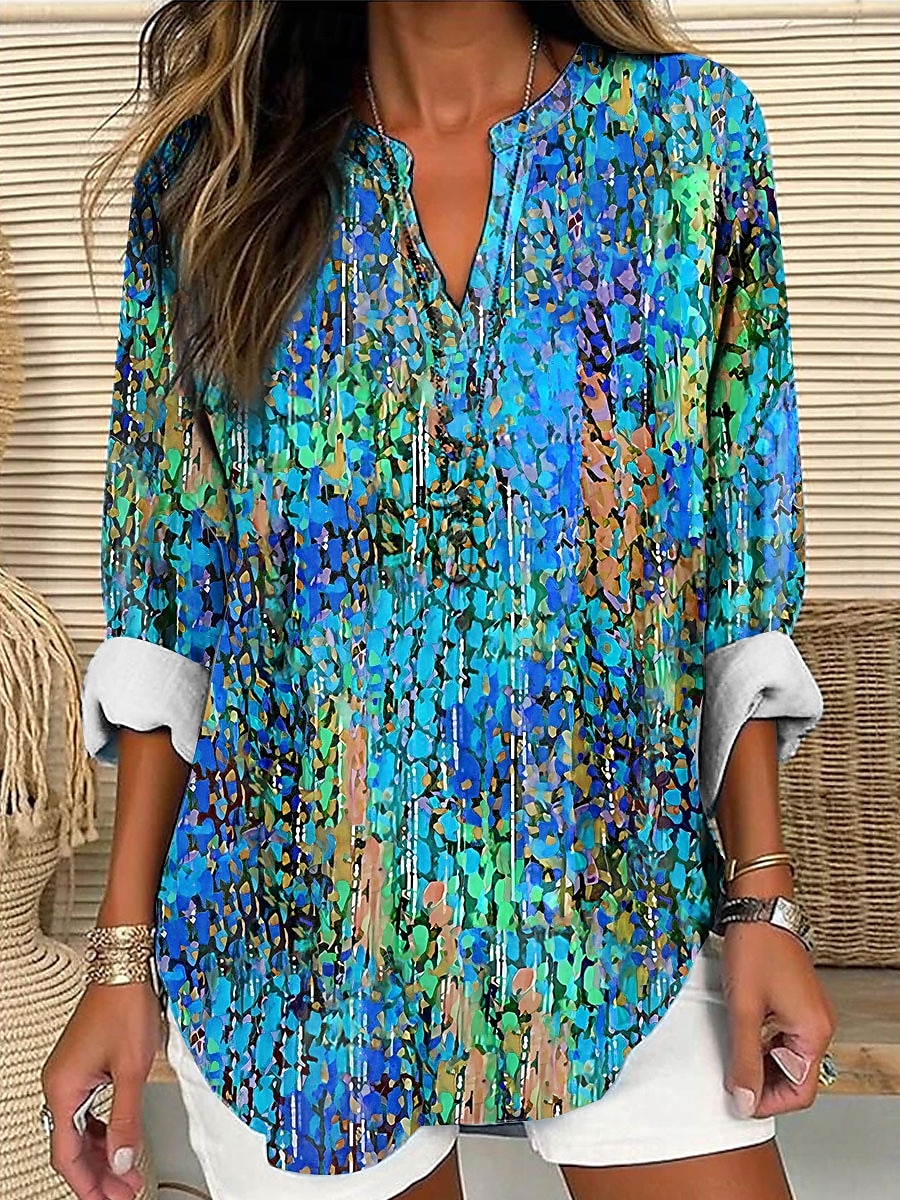 Women's Shirt Long Sleeve Tunic Tops Ombre Graphic Vintage Tropical Hawaiian V Neck Regular Tops Daily Holiday Beach Wear Print Blue Purple Orange Green Summer Spring 2025 - $24.99 –P2