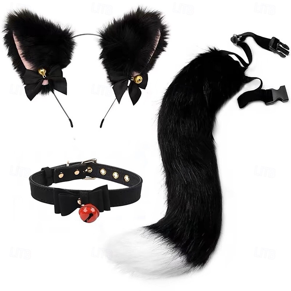Conjunto de faixa de cabeça com orelhas de gato e cauda feito à mão – acessórios fofos para cosplay de gatinha, orelhas e cauda de animais para Halloween, festa e fantasias de 2025 por $20.62 –P1