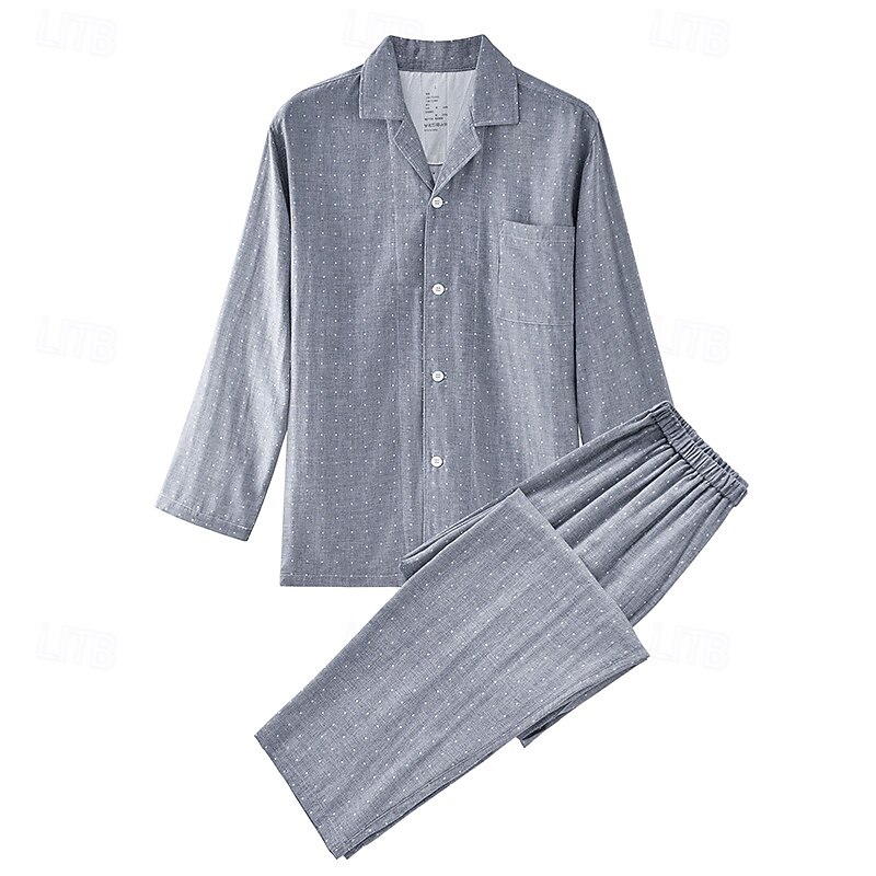 Homens Roupa de Dormir Conjunto de Pijama Top e calça de pijama 1conjunto Geométrico Moda à moda Clássico Casa Diário De Cama Algodão Conforto Macio Respirável Lapela Manga Longa Camisa Social Calça de 2025 por $43.99 –P2