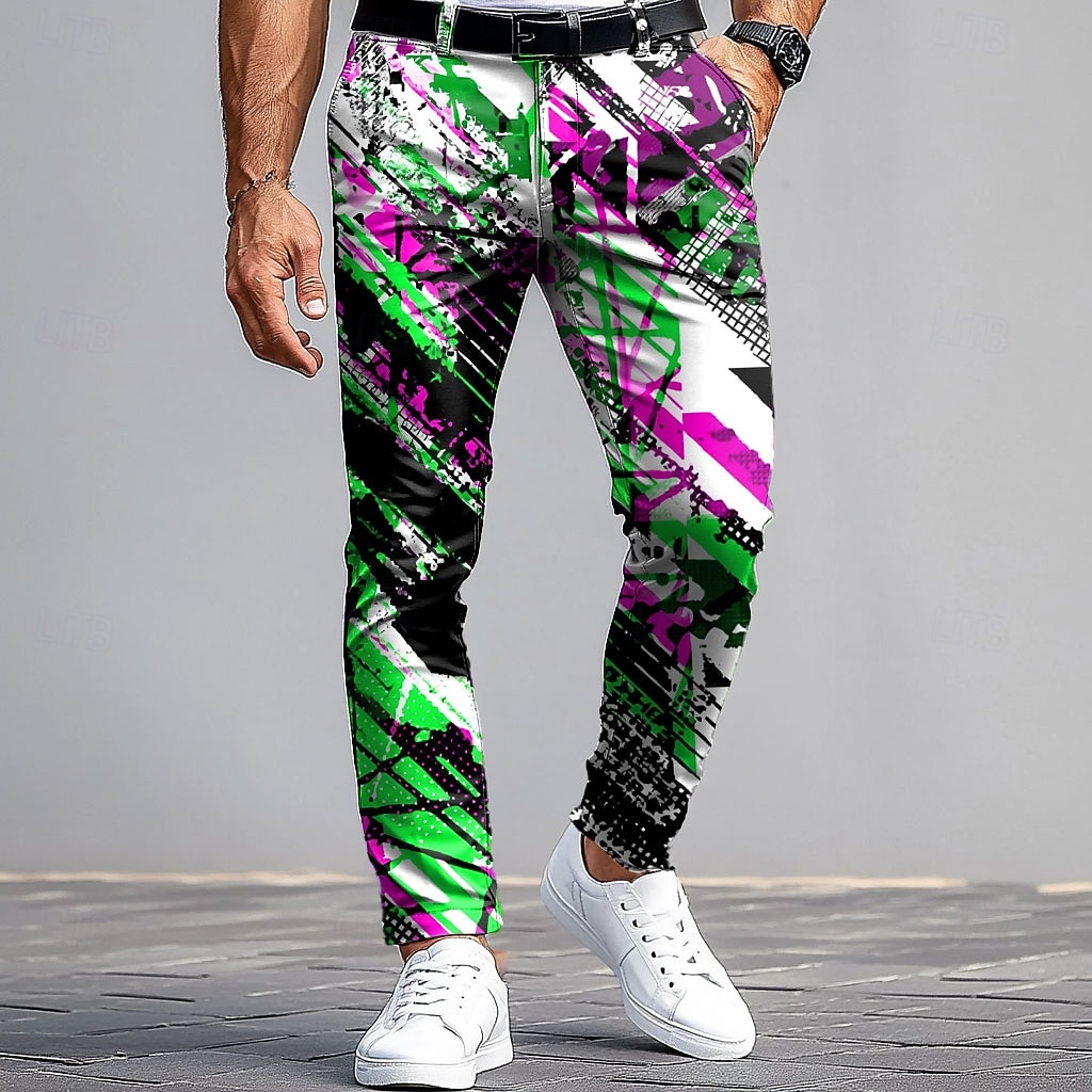 Homens Social Calças Calças de Terno Calças Slim Fit com Bolsos Geométrica Arte abstrata Comprimento total Ao ar livre Casual Vermelho Azul Micro-Elástica de 2026 por $31.99 –P4