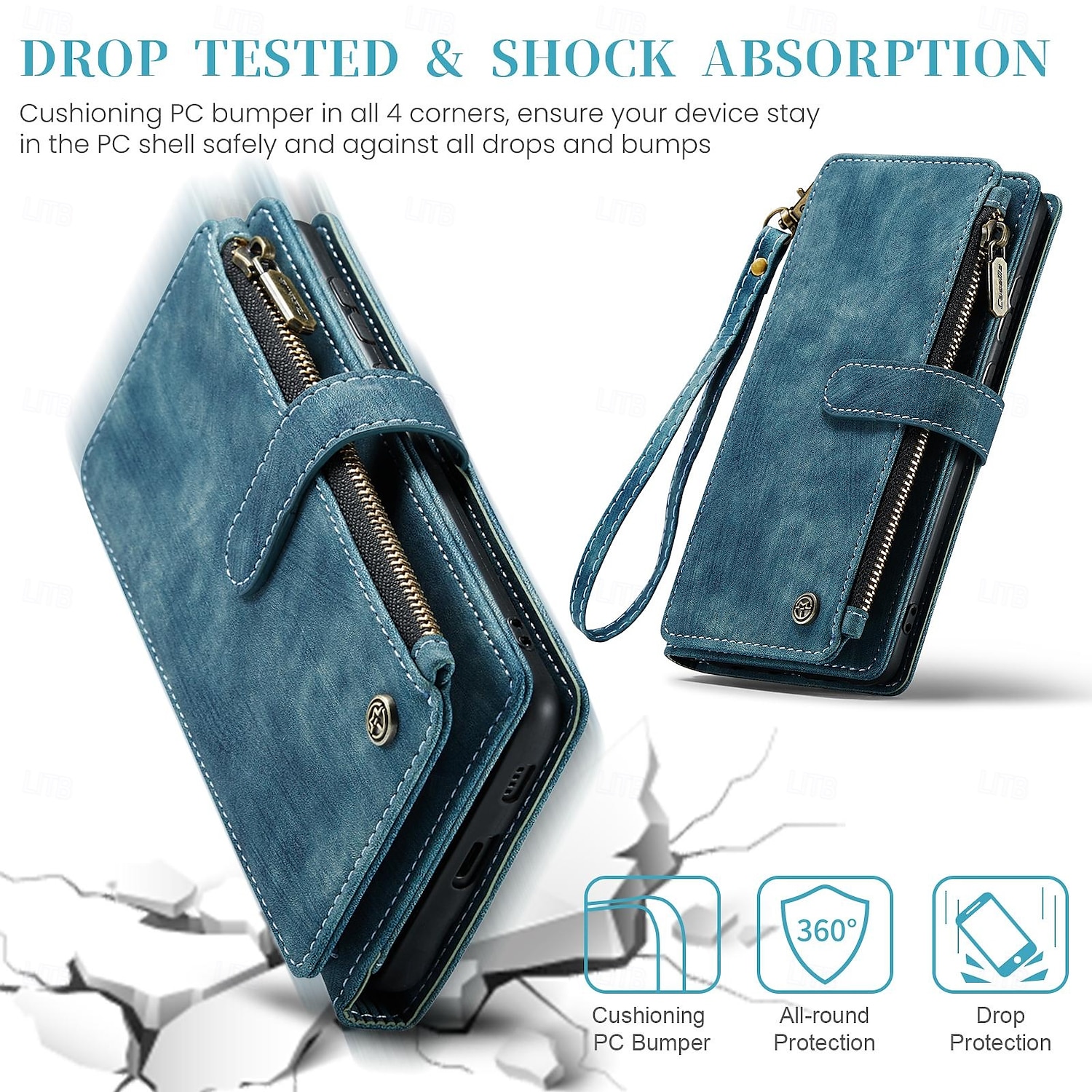 Case with Wrist Strap CASEME C30 Samsung Series Zip Multi-Card Pouch PU Leather Case 2025 - $17.99 –P9