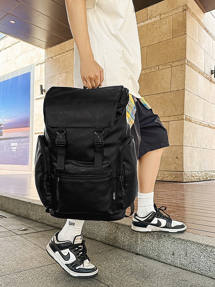 Pánský vintage batoh z umělé kůže – velká hnědá cestovní taška na notebook s bočními kapsami do práce, do školy a na každodenní dojíždění 2025 - $34.99 –P4