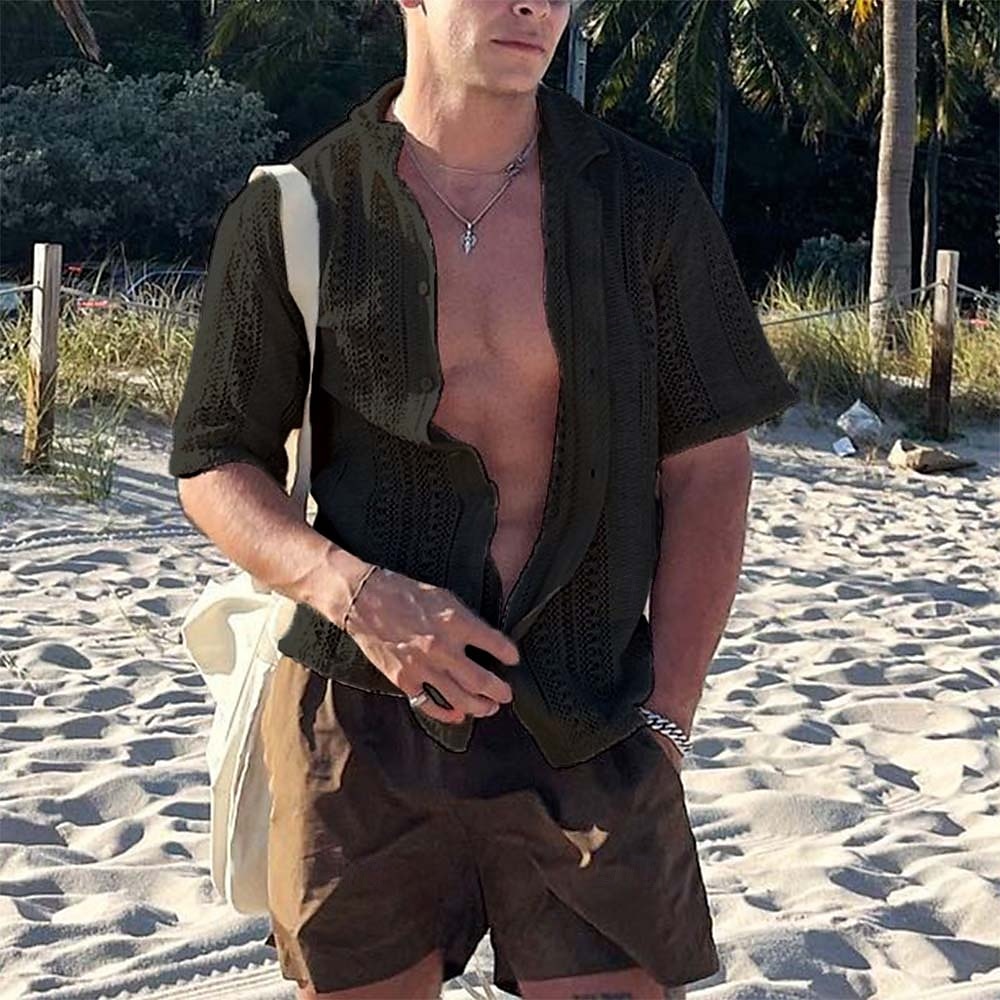 Herren Pullover Strickjacke Kurzer Pullover Gerippt Stricken Normale Oberteile Gestrickt Einfach Umschlagkragen Bohemien Urlaub Lässig Alltagskleidung Bekleidung Sommer Schwarz Weiß S M L 2025 - $32.99 –P5