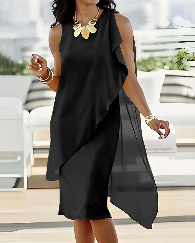 Femmes Mini Robe Robe Décontractée Robe en Chiffon Robe d'été Robe Nuisette Mode Moderne Quotidien Plage Week-end Coupe régulière Uni Sans manches Col ras du cou Noir Rose Claire Violet Kaki Été de 2025 ? $26.99 –P4