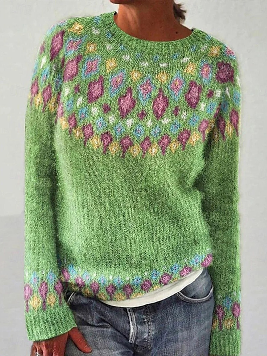 Dame Genser Fritid Myk Geometrisk Riflet Crew-hals Strikket Langermet Vanlige topper Strikke utendørs Daglig Helg Hvit Gul Høst Vinter 2025 - $35.99 –P5