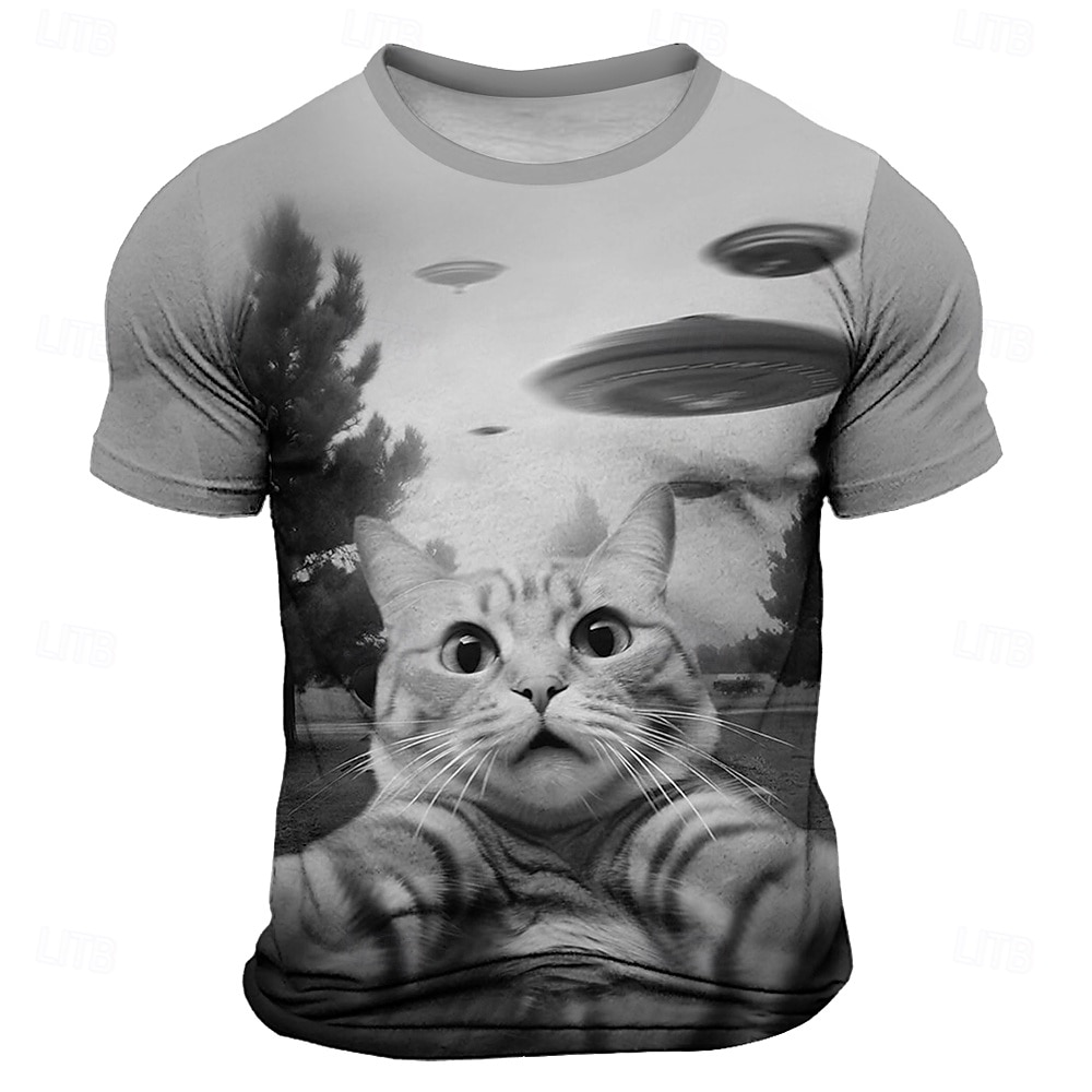 Herren Tiermotiv 3D Lustig T Shirt Kurzarm T-Shirt 3D-Druck Rundhalsausschnitt Hemd Übertrieben Designer Party Straße Lässig Heather Grey Blau Grau Sommer Frühling Ganzjahres Bekleidung S M L XL XXL 2026 - $19.49 –P1