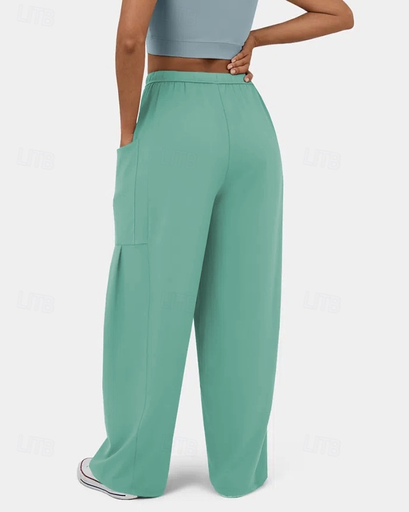 Per donna Gamba larga Pantaloni Eleganti Streetwear Casual Lunghezza intera Naturale Semplice Tasca Design con Coulisse Elastica Comodo Streetwear Ferie Rosso violaceo Nero Verde militare Marrone del 2025 a $22.99 –P18