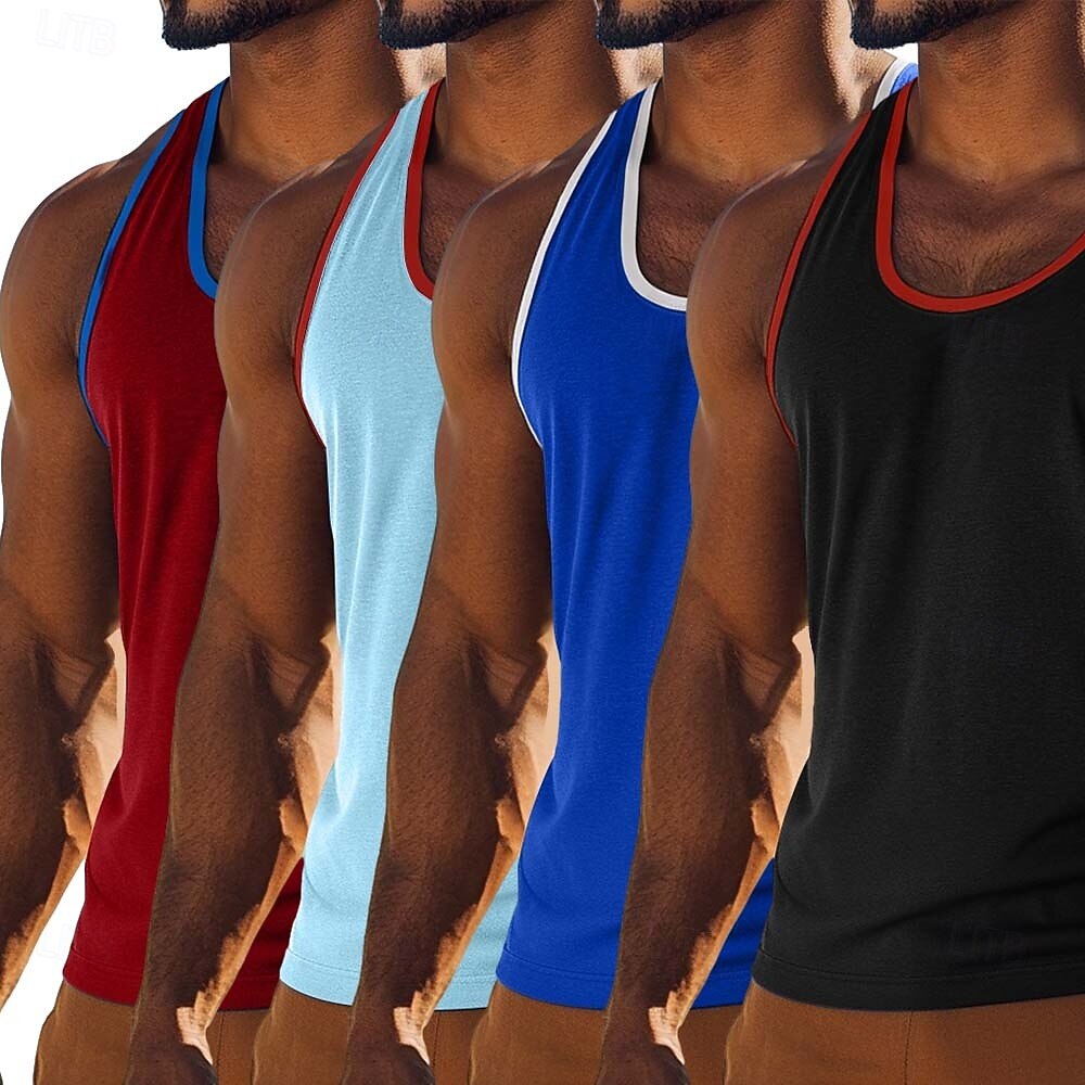 4 Stück Herren Tanktop Weste Unterhemd Ärmellos Shirt Ärmellos U-Ausschnitt U-Ausschnitt Sommer Einfarbig Farbblock Einfarbig Mode Sportlich Klassisch Farbblock Street Casual Sports Königsblau 2025 - $23.99 –P4