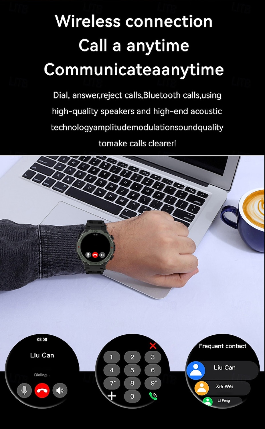 Reloj inteligente deportivo para hombre, con linterna LED, Bluetooth, llamadas, control del ritmo cardíaco, asistente de voz, SOS, para exteriores, 1,52 2025 - $23.99 –P9