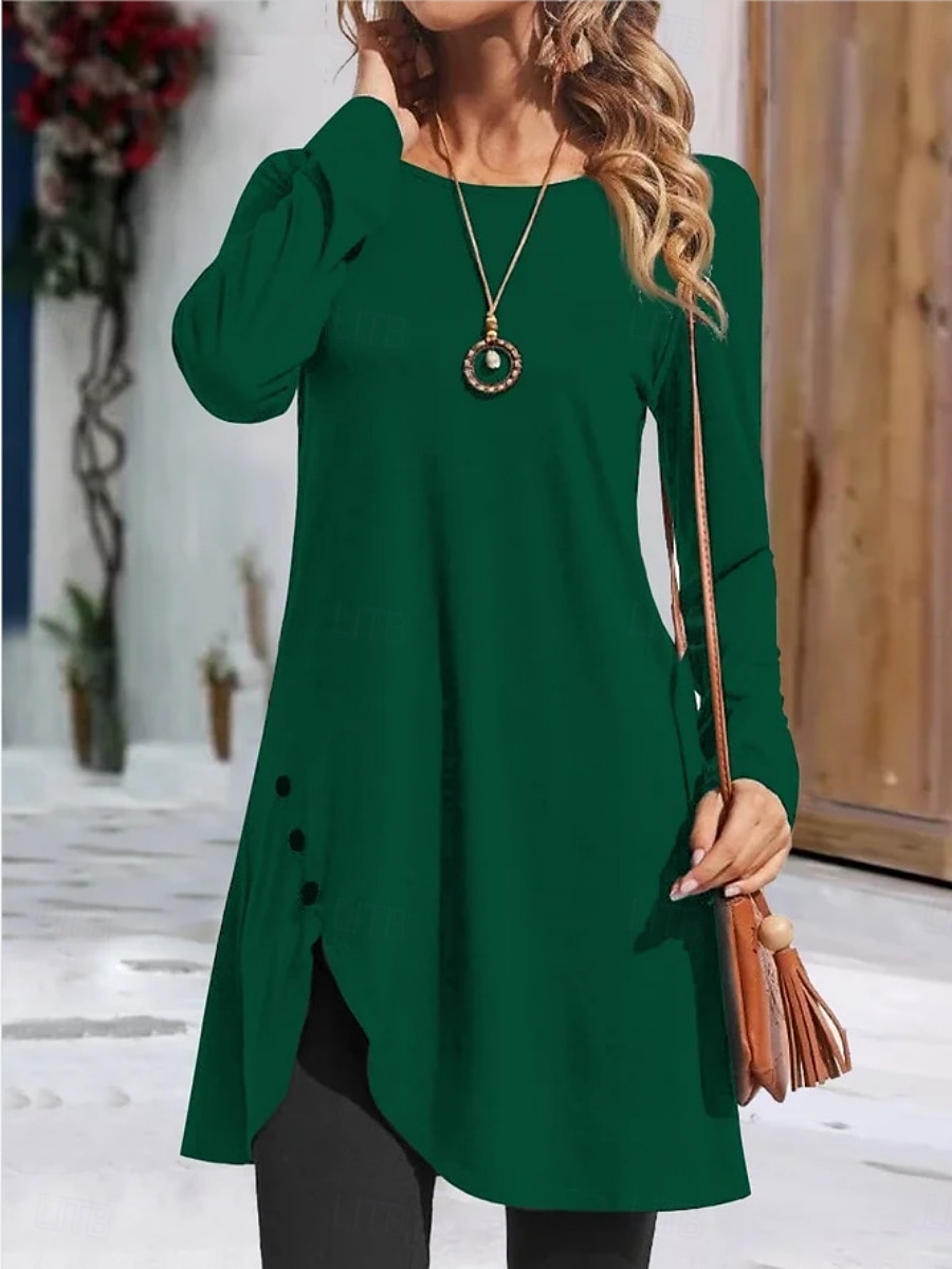 Femmes Mini Robe Robe T-Shirt Occasionnel Quotidien Coupe régulière Uni manche longue Col ras du cou Noir Rouge Vert Gris Printemps Automne de 2025 ? $23.99 –P3