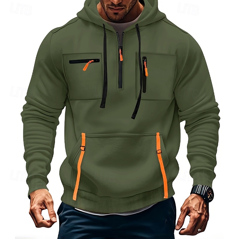 Homme Sweat à capuche Sweat à capuche quart zippé Sweat à capuche tactique Noir Vert Véronèse bleu marine Kaki Gris Clair À capuche Uni Avec Poches Sport & Loisir Occasionnel Quotidien Streetwear de 2025 ? $25.99 –P4
