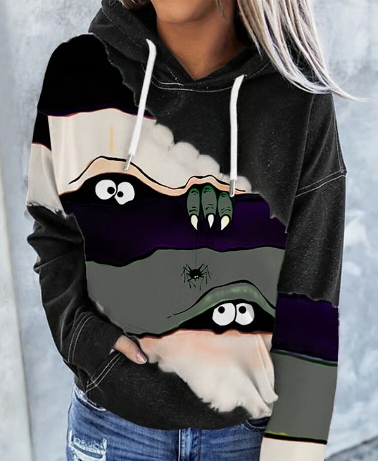 Femmes Sweat à capuche Graphique Halloween Occasionnel manche longue À capuche Hauts Réguliers Tenue de soirée Rue Tenue Quotidienne Noir Violet Orange Vert Gris foncé Printemps Automne Hiver de 2025 ? $27.99 –P5