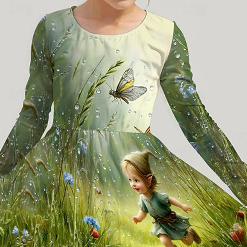 Mädchen' 3D Cartoon Kleid Langarm Sommer Frühling Urlaub Täglich Ferien Prinzessin Schön Süß Kinder 4-12 Jahre Freizeitkleid A Linie Kleid Knielang Normale Passform 2025 - $16.99 –P2