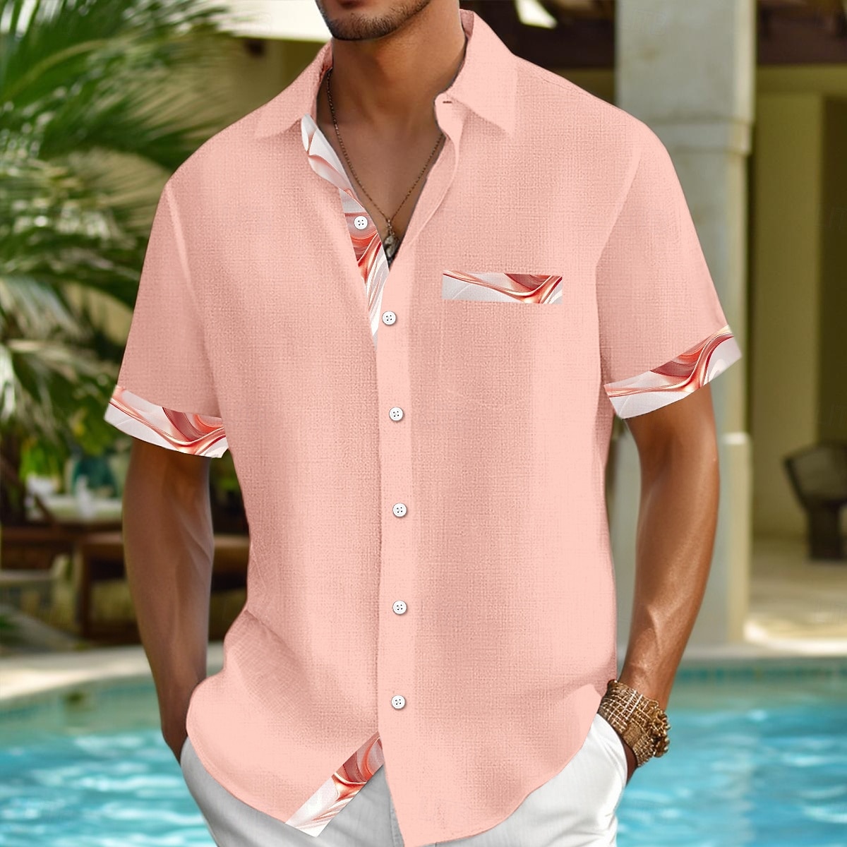 Camisa Masculina Manga Curta COOFANDY - Verão Casual Com Botões