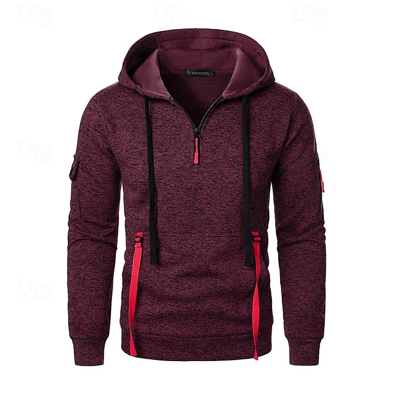 Homme Sweat à capuche Sweat à capuche quart zippé Sweat à capuche tactique Noir Vin bleu marine Bleu À capuche Uni Multi-poches Sport & Loisir Quotidien Vêtements de rue Frais Occasionnel Athlétique de 2025 ? $21.99 –P5