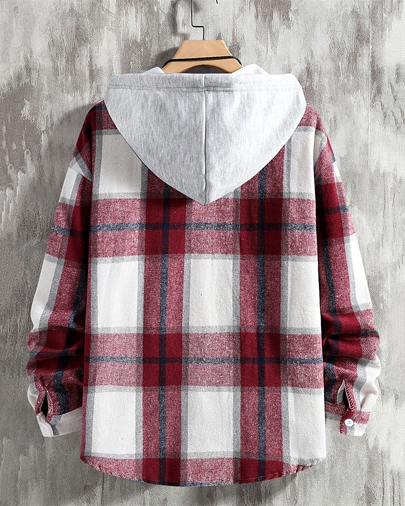 Voor heren Lichtgewicht jack Overhemdjack Vrijetijdsjas shacket Vakantie Dagelijks Ademend Zak Lente Herfst Ruitjes Modieus Klassiek Capuchon Normaal Wijn Rood blauw Groen Jacks 2025 - $27.99 –P13
