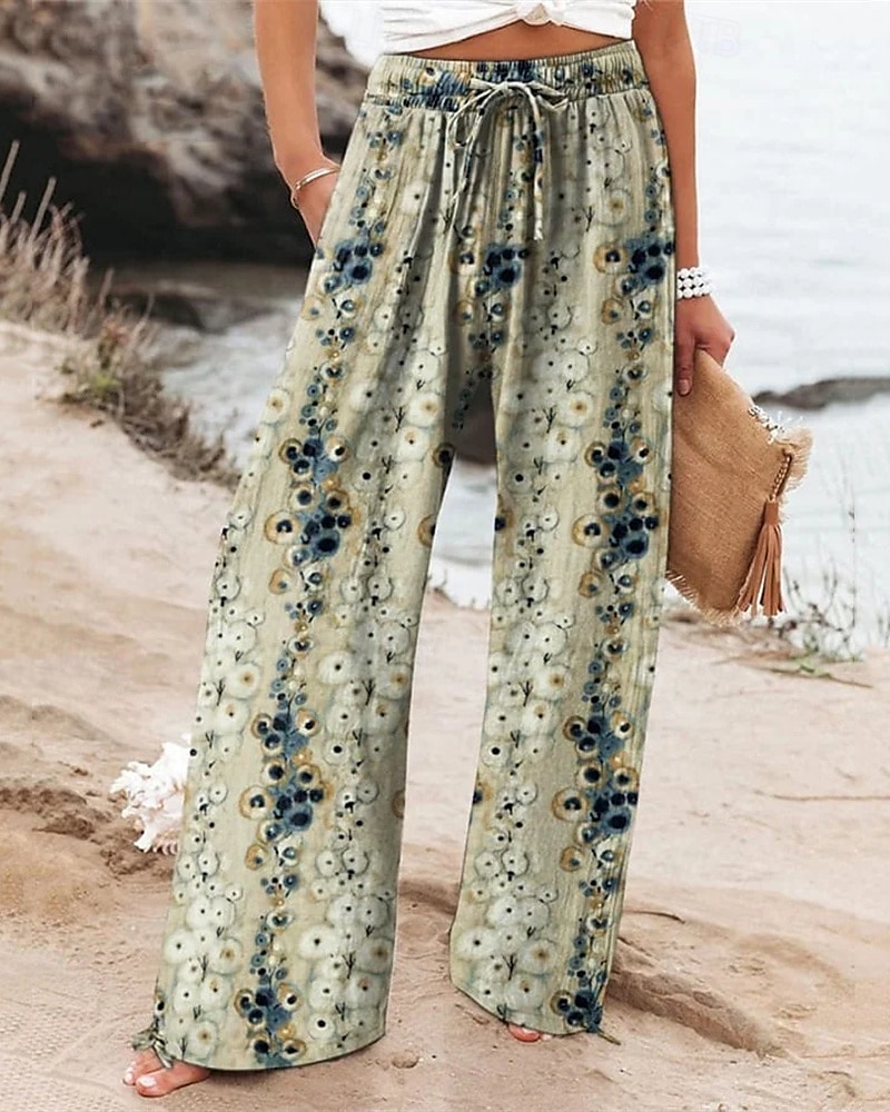 Per donna Gamba larga Pantaloni Pantaloni Palazzo Moda Boho Lunghezza intera Vita Alta Fiore Elastico in vita Coulisse Stampato Traspirabilità Confortevole Streetwear Abbigliamento quotidiano Uscire del 2025 a AU $40.29 –P1