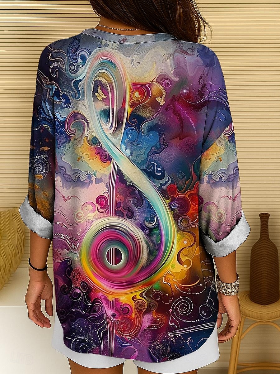 Blusa da donna maniche lunghe tunica ombre grafico geometrico elegante vintage tropicale maniche lunghe scollatura a V top regolari da indossare da giorno vacanze print bianco rosso arcobaleno estate del 2025 a $24.99 –P2