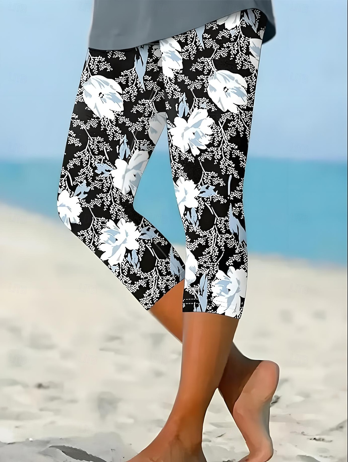 Woman's Leggings Capri Pants Înaltă Elasticitate Vacanță Modă Hawaiian Lungime până la glezne Talie Medie Imprimare Florală Termic Călduros Respirabil Moale  Vacanță Casual Zilnic Gri Cenușiu Vară 2025 - $18.99 –P1