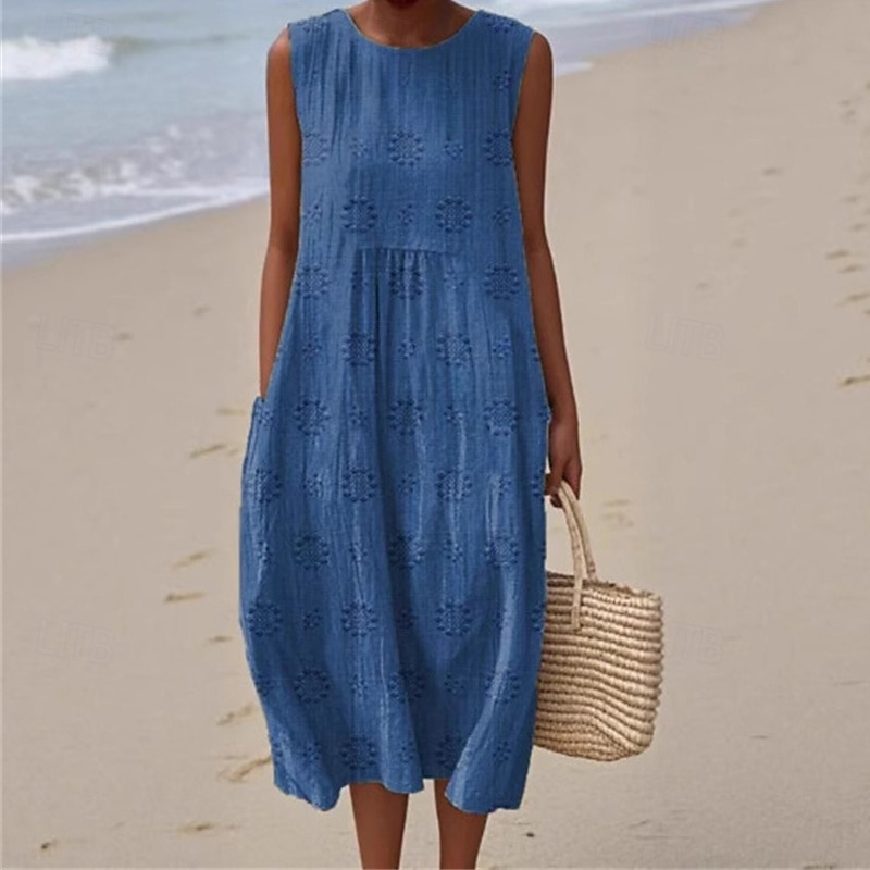 Damen Midikleid Freizeitkleid Sommerkleid Mode Modern Täglich Strand Wochenende Normale Passform Einfach Ärmellos Rundhalsausschnitt Blau Herbst 2025 - $24.99 –P1