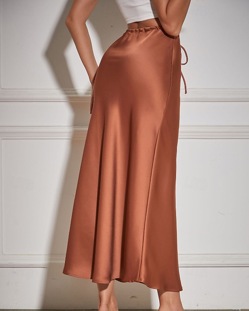 Mujer Falda Casual Maxi Tiro Medio Faldas Plano Correa Microelástico Vacaciones Calle Vino Azul marinero Negro Verde Ejército Otoño Poliéster 2025 - $22.99 –P11