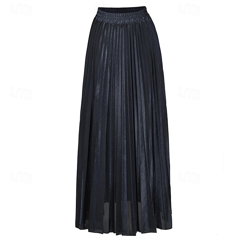 Femmes Jupe Mode Occasionnel Maxi Taille haute Jupes Uni Plissé Micro-Élastique Décontracté Quotidien Week-end Argent Noir Dorée Rouge Été Polyester de 2025 ? $19.99 –P20