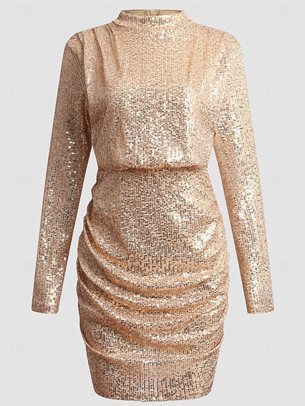 Damen Minikleid Paillettenkleid Cocktailkleid Mode Modern Abendgesellschaft Cocktailparty Normale Passform Einfach Langarm Hoher Ausschnitt Champagner Frühling Herbst 2025 - $32.99 –P6