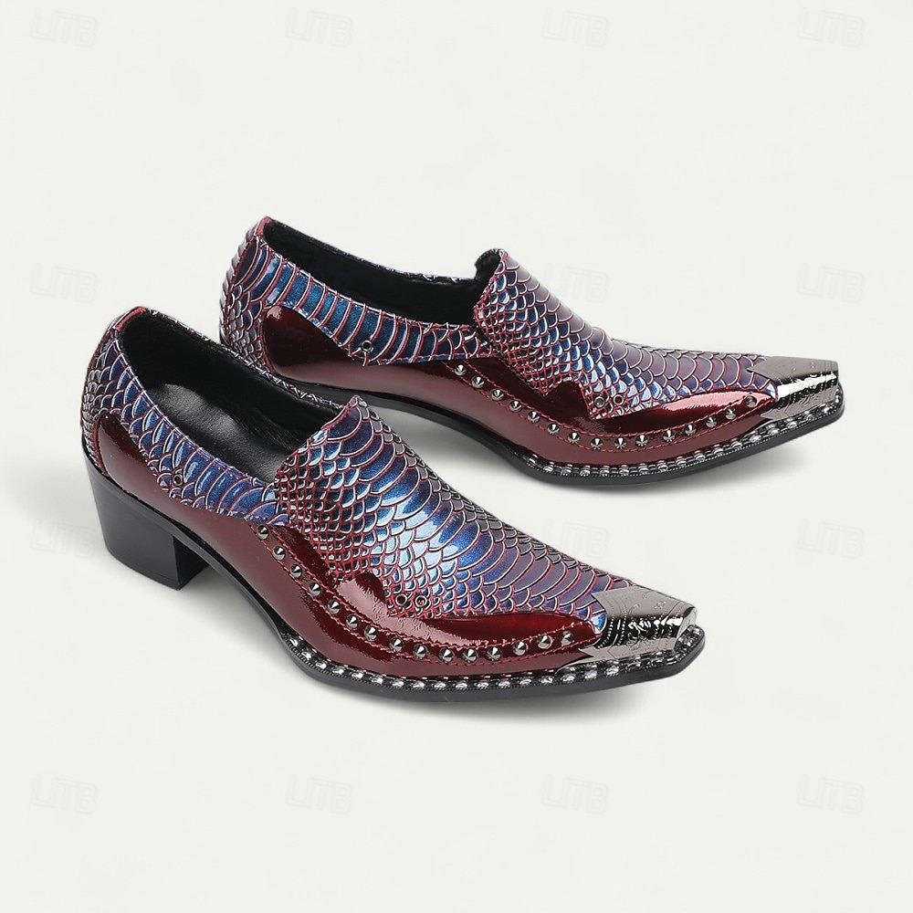 Mocassini in pelle di lusso bordeaux e blu con texture coccodrillo per uomo - Scarpe da cerimonia per uomini alla moda in eventi formali e serate fuori del 2025 a €98.87 –P7