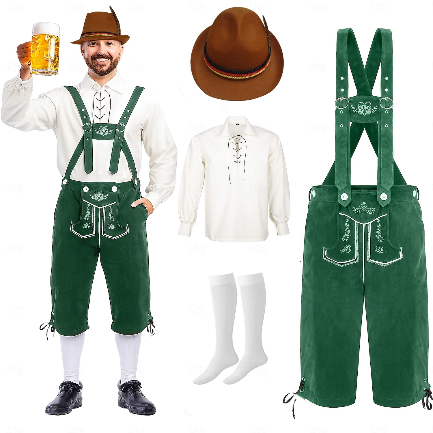 Oktoberfest Lederhosen Hemd Alpine Hoed Bavarian Duits Weiden Voor heren Carnaval Feest Bierfestival Doek in traditionele stijl Blouse Short Outfits 2026 - $57.99 –P2