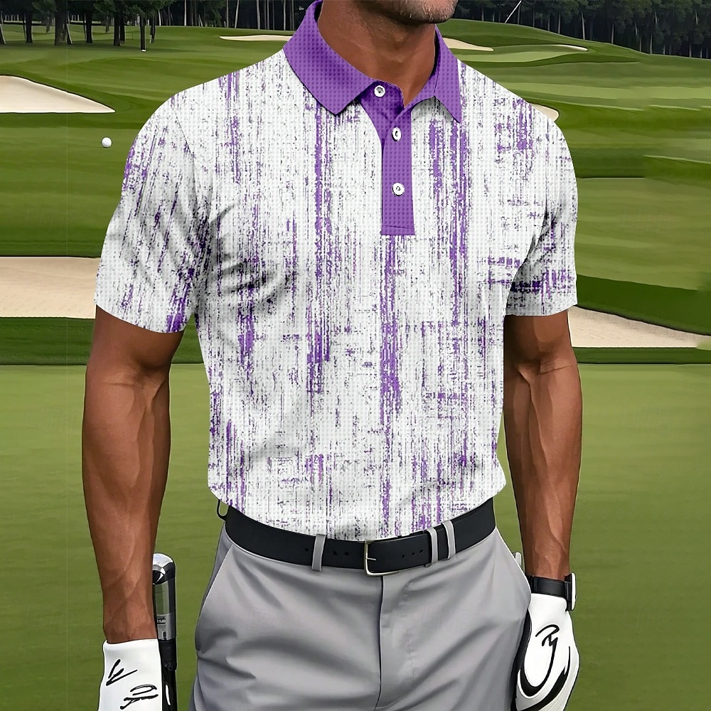 Men's Abstract Golf Waffle Polo Shirts Golf Shirt Short Sleeve Polo Shirts Collared Shirts Sportswear Casual Outdoor Athleisure Daily Wear 3D Print Buttons Summer Blue Purple Green 2026 - $24.99 –P3