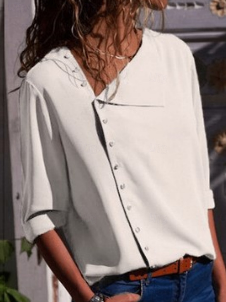 Dames Overhemd Effen Kleur Stijlvol Casual Lange mouw Overhemdkraag Normale tops Dagelijks Knop Zwart Wit Geel Blozend Roze Zomer Lente 2025 - $12.99 –P3