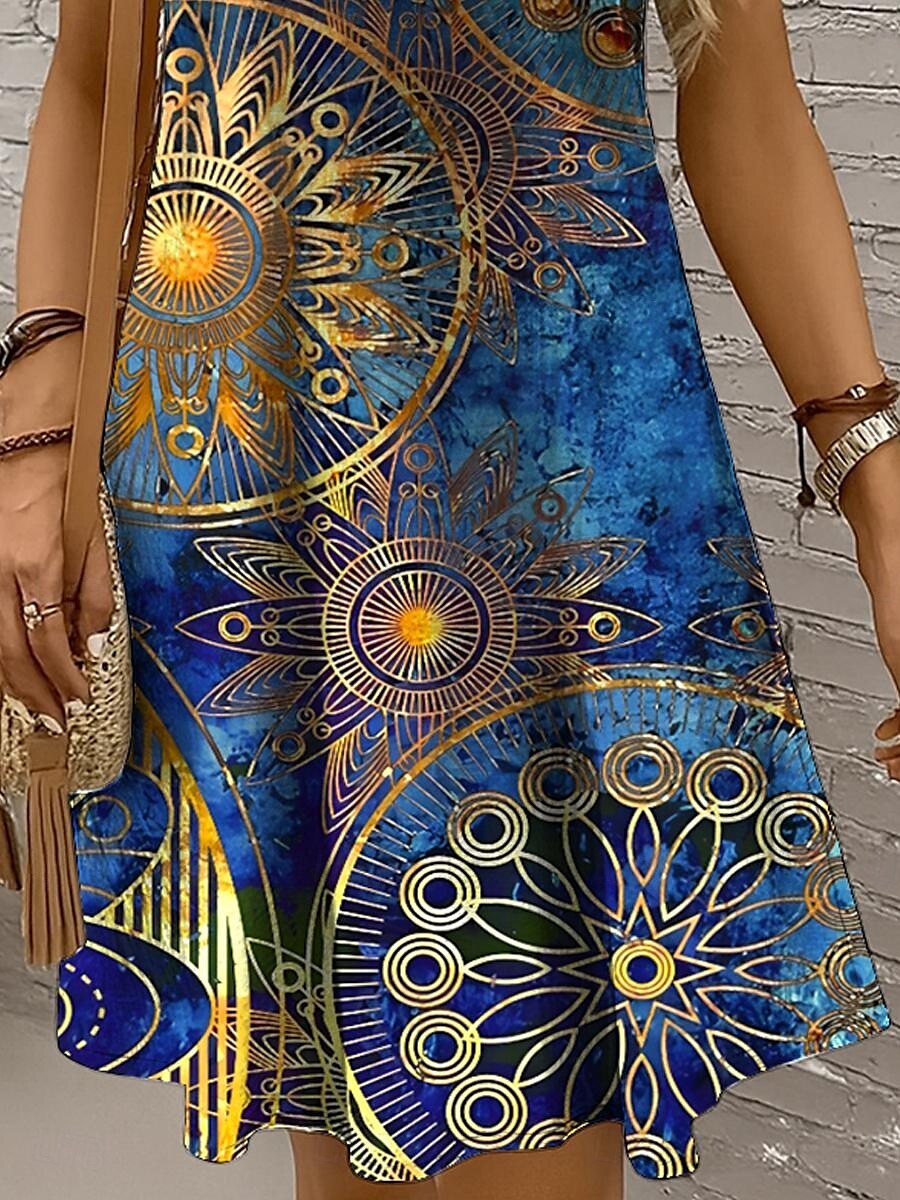 Damen Minikleid Sommerkleid A Linie Kleid Urlaub Lässig Boho Party Ferien Date Normale Passform Grafik Geometrisch Boho Paisley Damast Ärmellos U-Ausschnitt Rundausschnitt Rote Blau Purpur Grün 2025 - $21.99 –P3