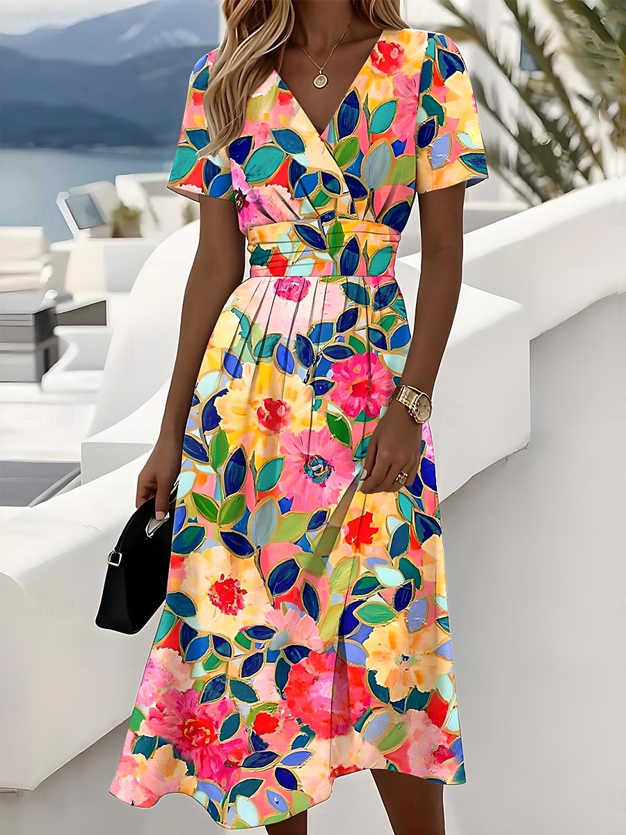 Naisten Midimekko A linjainen mekko Slip Mekko Loma Vapaa-aika Rantatyyliä Hiekkaranta Normaali Kukka Kuvitettu Lyhythihainen V kaula-aukko Rubiini Taivaan sininen Musteensininen Apila Kesä Kevät 2025 - $35.99 –P4
