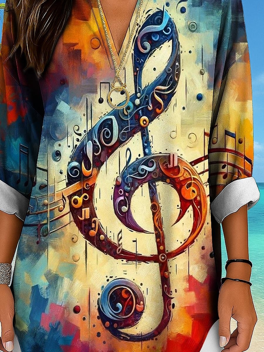 Musikfestival Damenbluse Langarm Tunika Ombre Grafik Geometrisch Elegant Vintage Tropisch Langarm V-Ausschnitt Reguläre Tops Tägliche Urlaub Druck Gelb Blau Fuchsia Sommer Frühling 2025 - $24.99 –P3