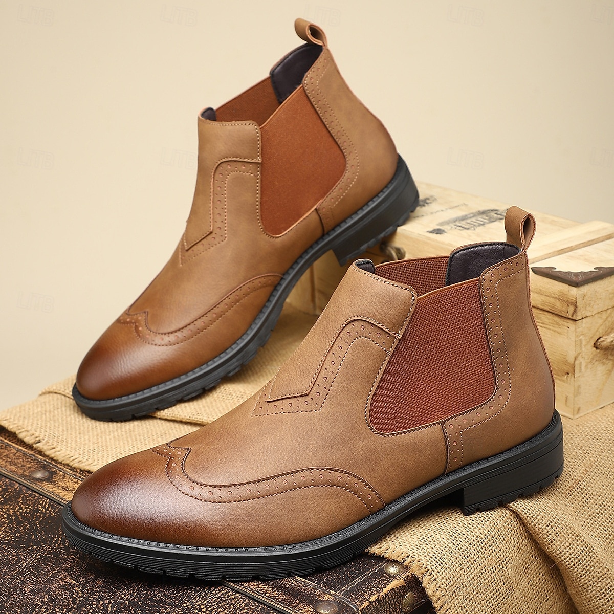 Homme Bottes Bottes Chelsea Marche ancien Occasionnel Britannique Cuir PU Confortable Antidérapant Chaud Bottines Mocassin Noir Marron Kaki Automne Hiver de 2025 ? $54.99 –P9