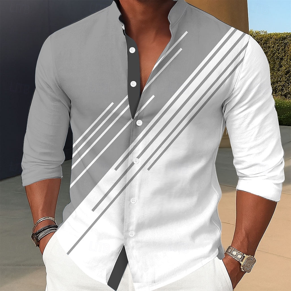 Per uomo Geometrico Linea Camicia Camicia con colletto alla coreana Manica Lunga Business Casual Formale Abbigliamento Quotidiano Primavera Autunno Collo alla coreana Colletto alla coreana Stampa 3D del 2025 a $25.99 –P6