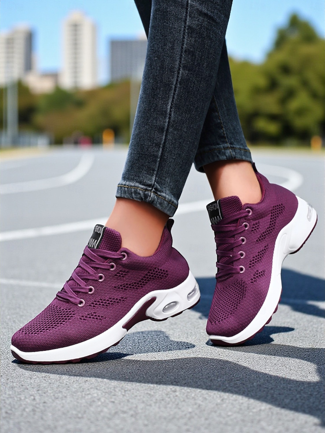 נעלי ריצה סגולות לנשים מדגם flyknit – נעלי ספורט קלות ונושמות לחדר כושר, ריצה קלה, הליכה וללבוש יומיומי 2025 - $19.99 –P5