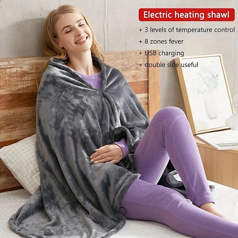 USB Rechargeable Heating Blanket Flannel Single Warm Shawl Three-speed Temperature Adjustment Suitable for Office Lunch Break Outdoor Travel Car Travel and Keeping Warm 2025 - $37.99 –P2