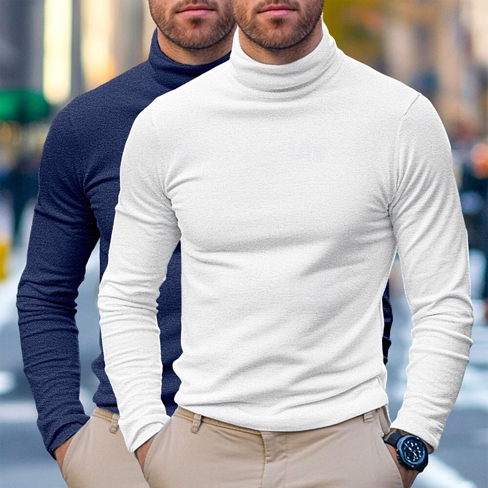 T-shirt à manches longues pour homme, 2 pièces, col roulé, manches longues, blanc, noir, col pile, automne, hiver, printemps, automne, couleur unie, uni, quotidien, décontracté, style urbain, 2 de 2025 ? $28.99 –P4