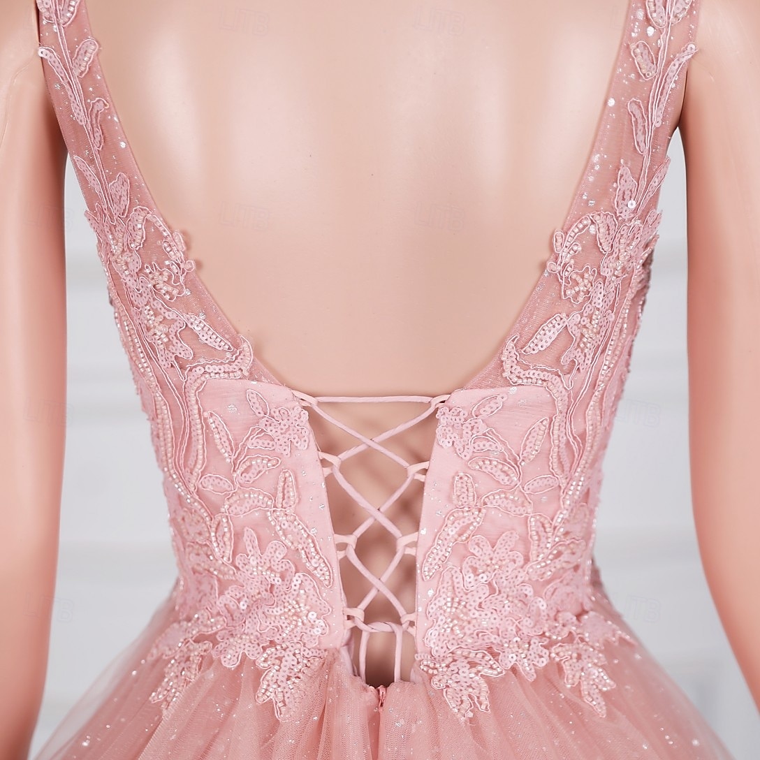 Abito da sera a sirena  tromba Elegante abito cocktail per il rientro a casa con strascico  traino spazzola senza maniche colletto a V in pizzo con applicazioni di paillettes del 2025 a $134.99 –P2