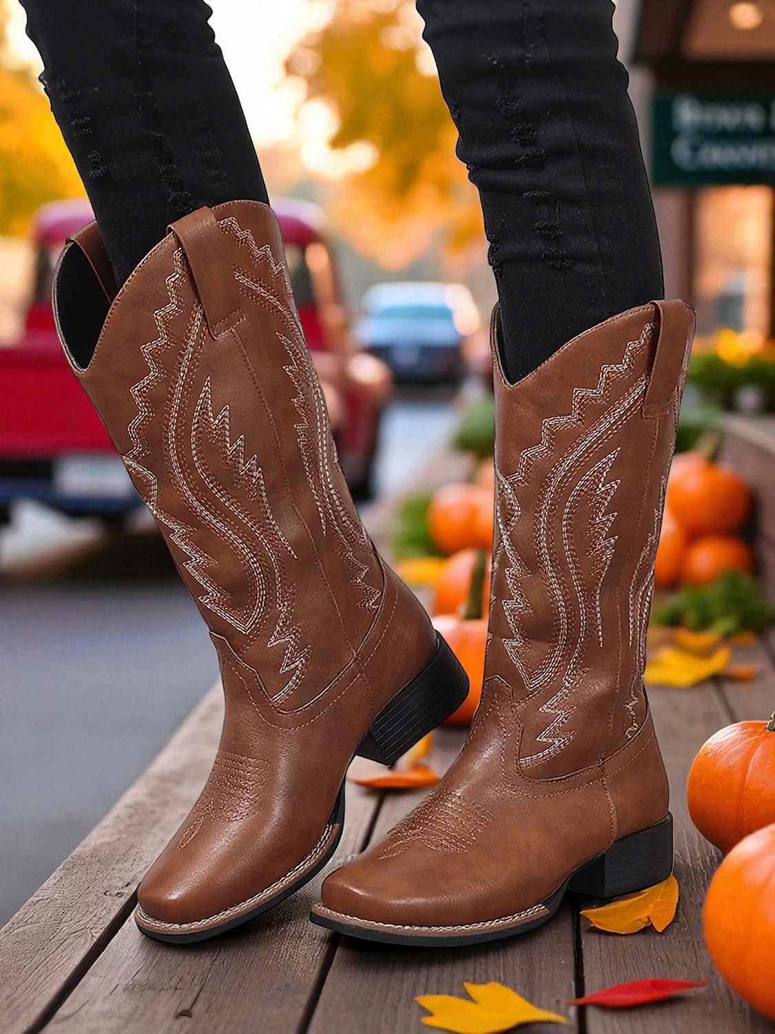 Women's Western Cowboy Boots with Embroidered Stitching – Faux Leather Mid-Calf Boots for Fall Festivals, Farm Work & Country Outfits 2026 - $64.99 –P6