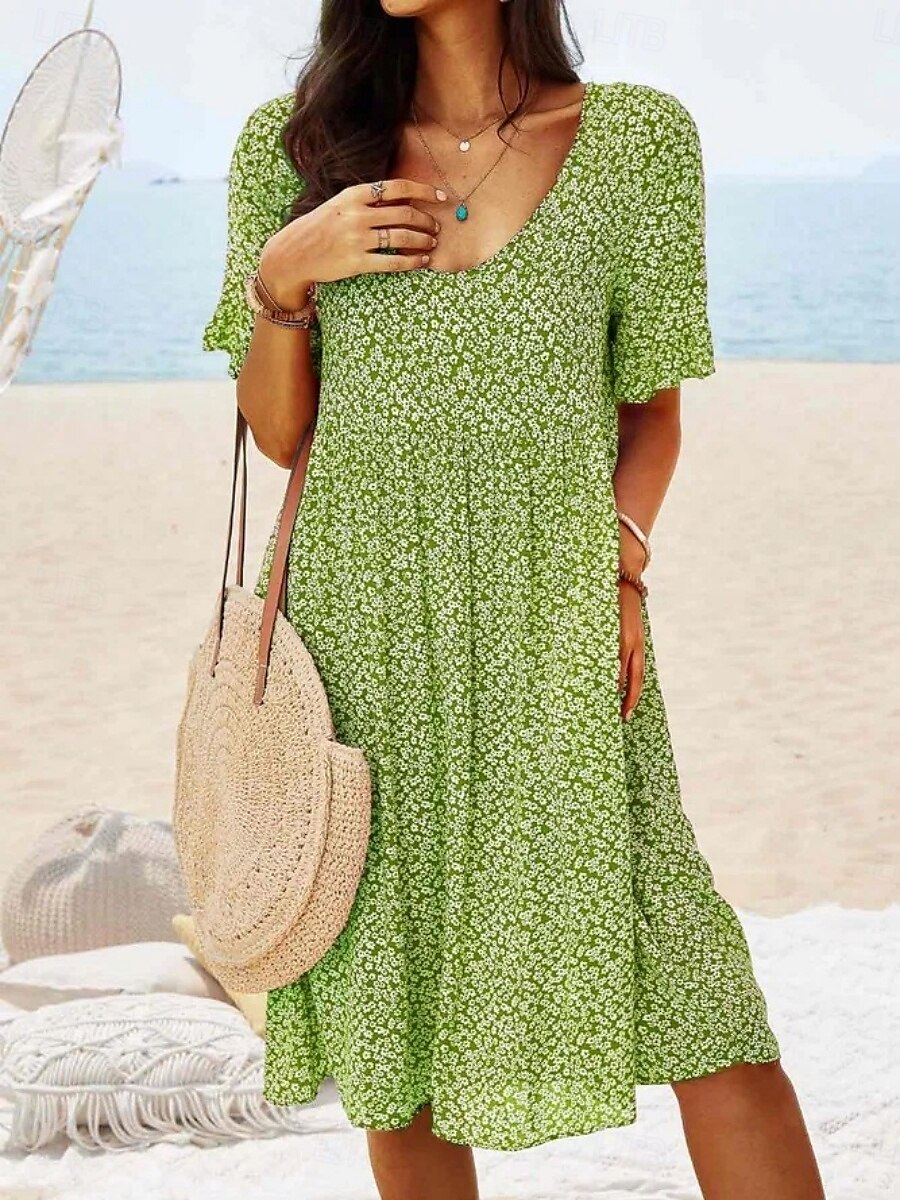 Femmes Mini Robe Robe ajustée et évasée Occasionnel Extérieur Sortir Coupe régulière Fleuri Manche Courte Col Rond Bleu Ciel Jaune Rouge Bleu de minuit Été Printemps de 2025 ? $23.99 –P6