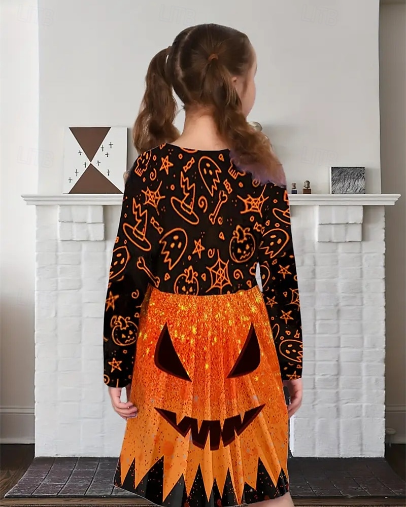 Halloween Flickor 3D Spöke Klänning Långärmad Sommar Vår Semester Dagligen Helgdag Prinsessa Skön Ljuv Barn 4-12 år Vardagsklänning A linjeklänning Knälång Normal 2025 - $16.99 –P2
