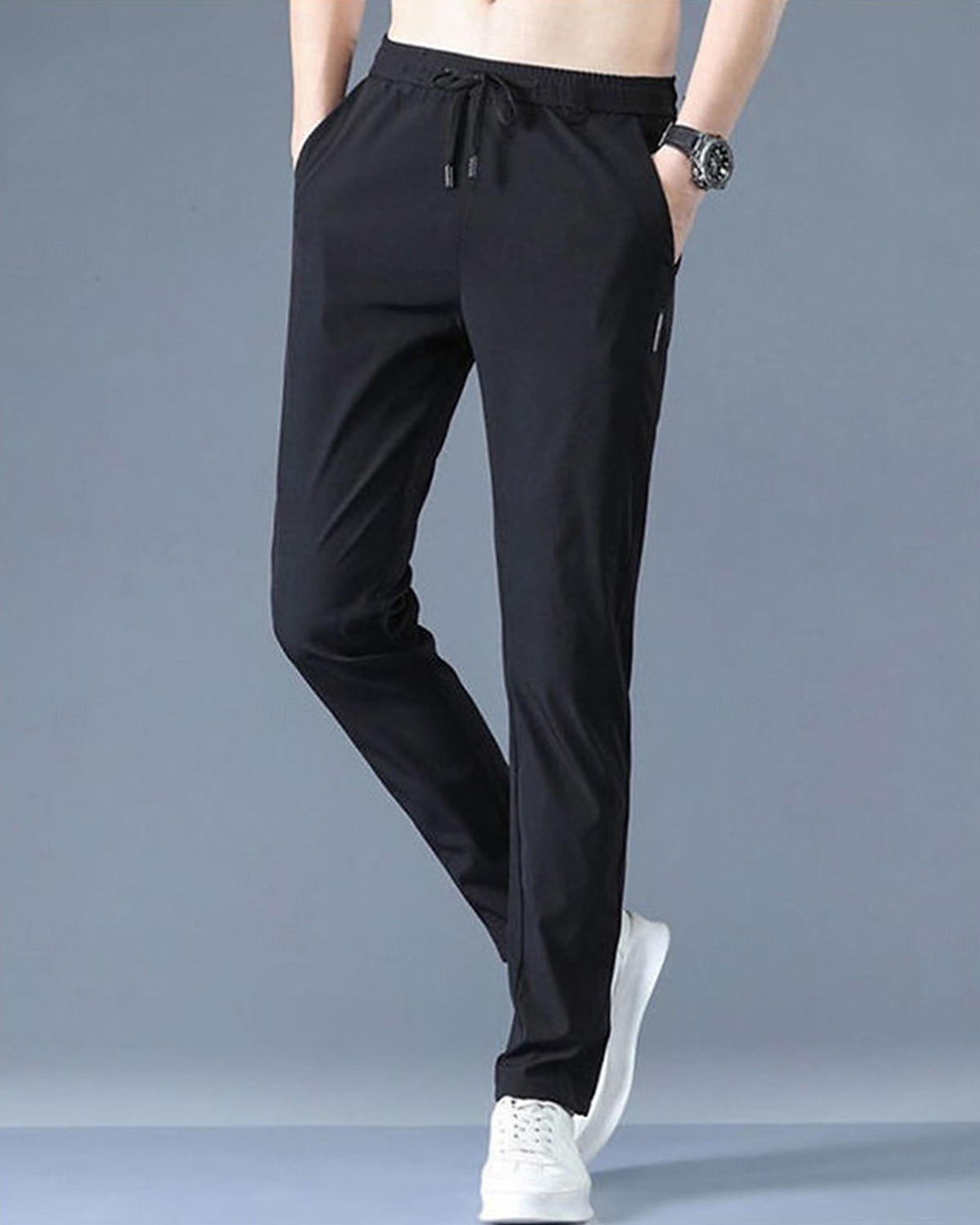 Men's Trousers Casual Pants Drawstring Elastic Waist Solid Color Quick ...