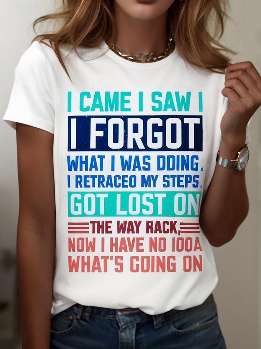 Damen T Shirt Druck Grafik Buchstabe Vintage Stilvoll Klassisch Kurzarm Rundhalsausschnitt Rundhals Normale Oberteile Täglich Wochenende Blau Schwarz Weiß Rosa Purpur Sommer Frühling 2026 - $22.99 –P4