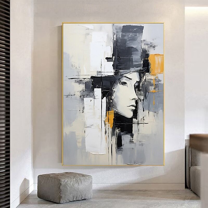 Dipinto a olio fatto a mano su tela, decorazione da parete, figura astratta in bianco e nero, per arredamento d'interni, dipinto appeso su telaio teso/dipinto arrotolato senza cornice. del 2025 a $41.99 –P5