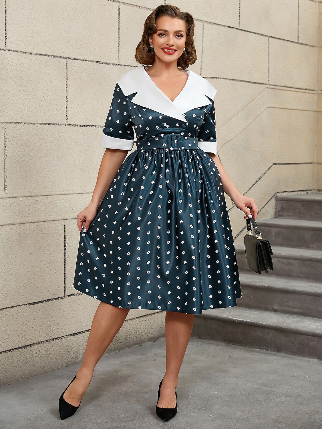 Retro 50. léta Rockabilly Polední A-Line šaty Flare šaty Větší velikosti Puntíky A-Linie Dámské Dovolená Párty a večer Retro tematická párty Dospělí Šaty Jaro léto 2025 - $53.99 –P10