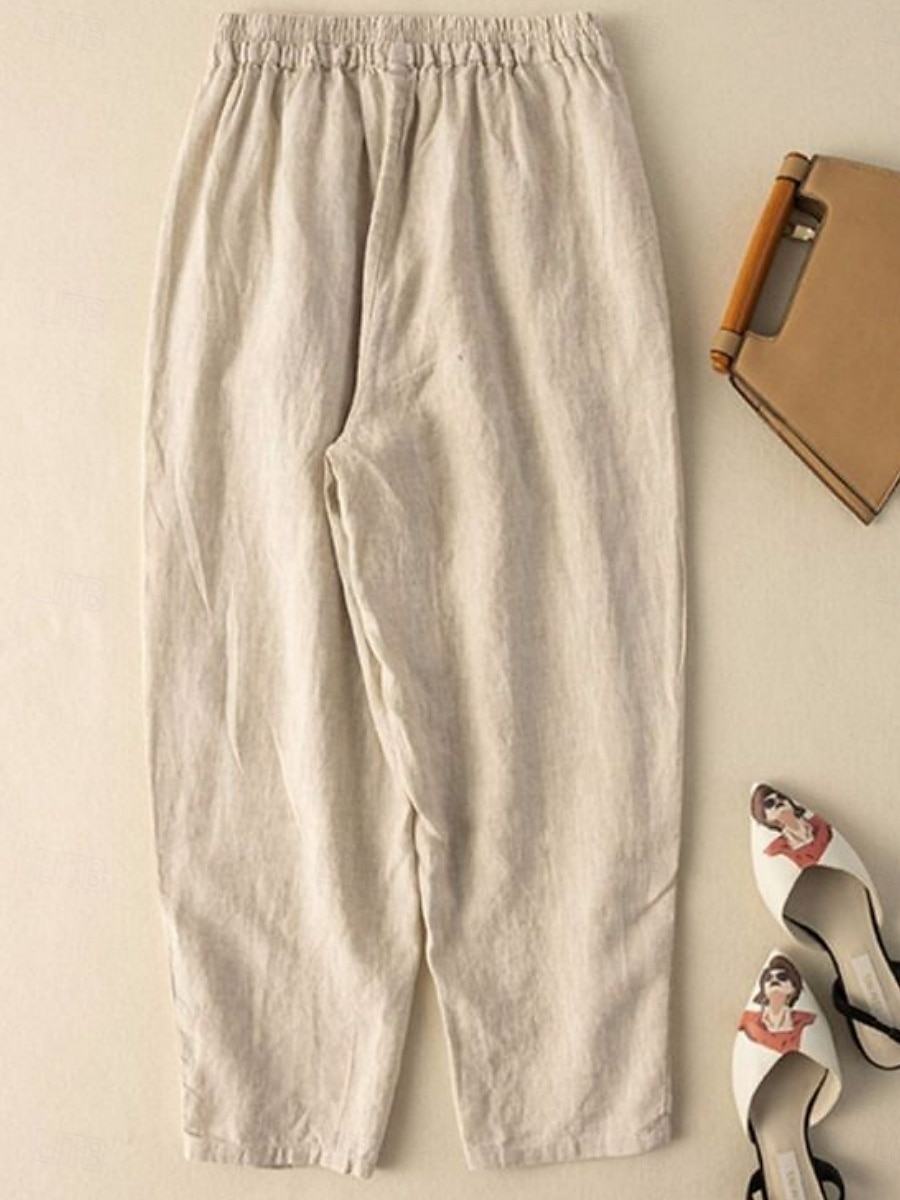 Mujer Pantalones de lino y algodón Chinos Moda Básico Longitud total Alta cintura Floral Bordado Comodidad Al Aire Libre Microelástico Vacaciones Calle Diario Blanco Amarillo Albaricoque Café Verano 2025 - $18.99 –P4
