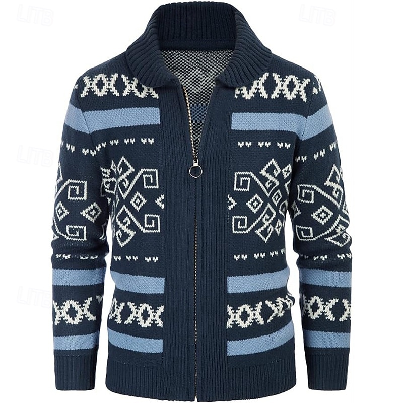 Homens Sueter Cardigan Suéter Cortado Suéter com zíper Suéter de malha Estriado Tricotar Tops regulares Zíper Losango Lapela Moda Clássico Férias Roupa Diária Roupa Outono Inverno Preto Vermelho S M L de 2025 por $40.99 –P4