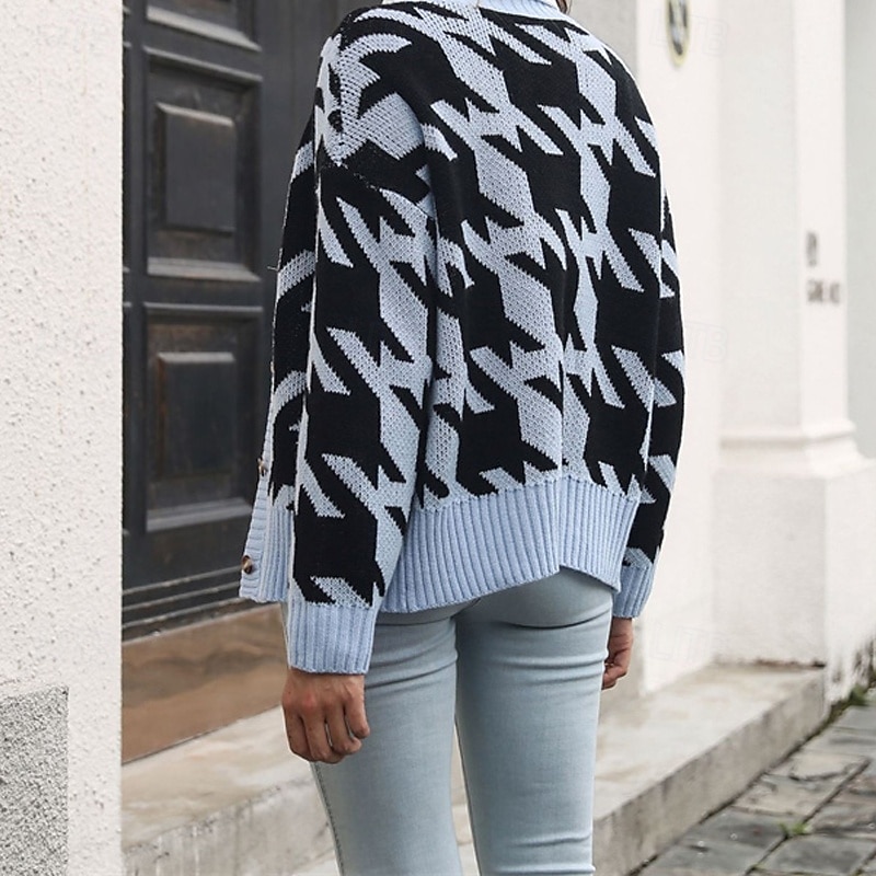 Naisten Neule Vapaa-aika Houndstooth-kuvio Paksu Poolokaulus Kudottu Pitkähihainen Tavalliset topit Neuloa Päivittäin Pyhäpäivä Bile Sininen Apila Syksy Talvi 2025 - $24.99 –P4